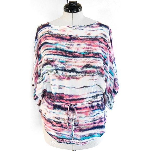 FIFTEEN TWENTY Colorful Silk Dolman Sleeve Relaxed-Fit Blouse + Drawstring Waist - Picture 2 of 13